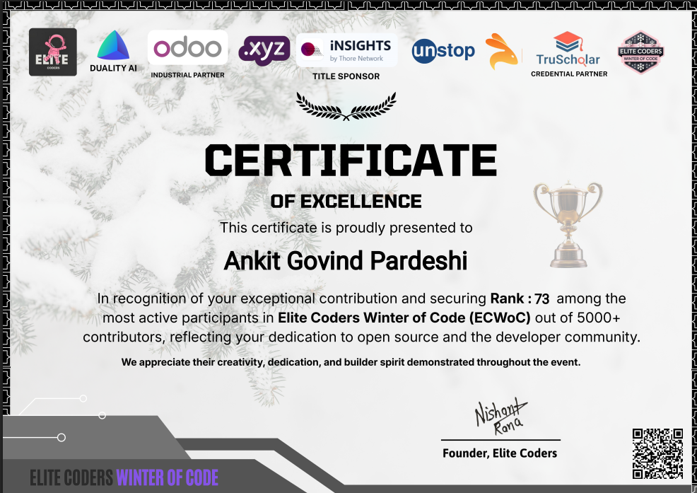 Elite Coders WoC Certificate Placeholder